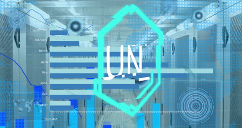 NFT Concept with Financial Data in Server Room Animation