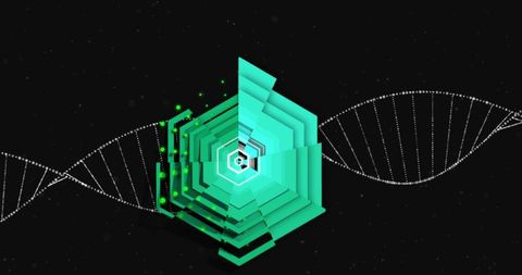 Abstract DNA Strand with Tech Design Overlay