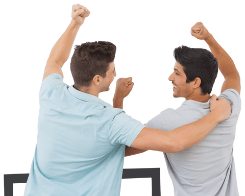 Diverse Male Friends Celebrating Victory on Transparent Background - Download Free Stock Videos Pikwizard.com