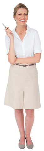 Caucasian Businesswoman Smiling with Pen Transparent PNG