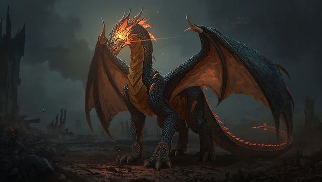 Majestic Dragon OverScorched Wasteland with Fiery Accents