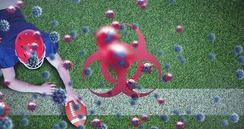 Football player with biohazard symbols symbolizing health risks