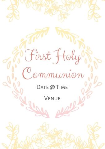 Elegant First Holy Communion Invitation with Floral Wreath Design - Download Free Stock Templates Pikwizard.com