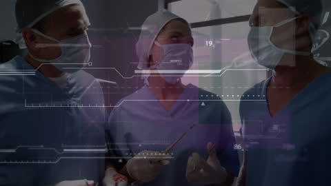 Caucasian Doctors Collaborating Amidst Data Graphics