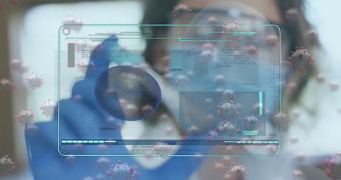 Healthcare Professional Analyzing COVID-19 Data with Virtual Interface