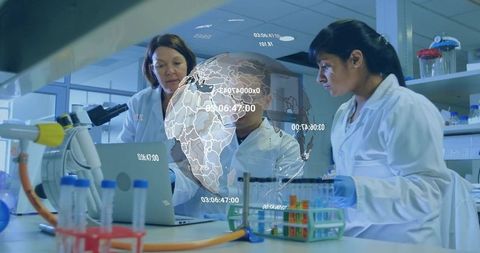 Scientists Collaborating in Laboratory with Digital Technology