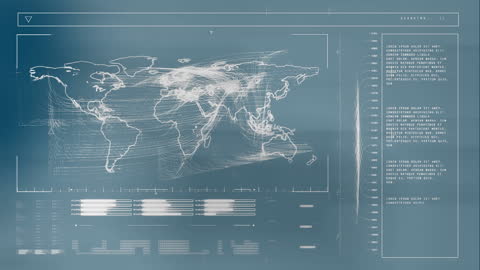 Digital Interface with World Map and Data on Green Screen