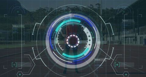 Futuristic Interface with Data Processing over Runner - Download Free Stock Images Pikwizard.com