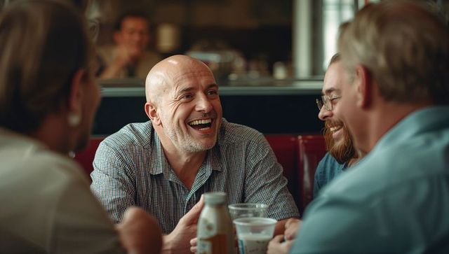 Friends enjoying casual conversation at a diner