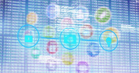 Data Processing Animation with Digital Media Icons Overlay