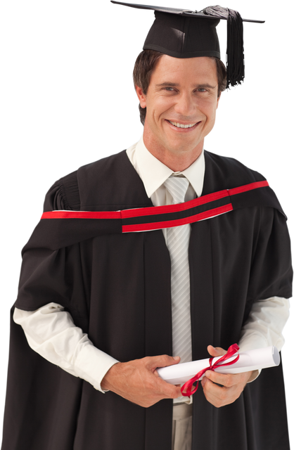 Caucasian Man in Graduation Gown Holding Diploma on Transparent Background - Download Free Stock Videos Pikwizard.com