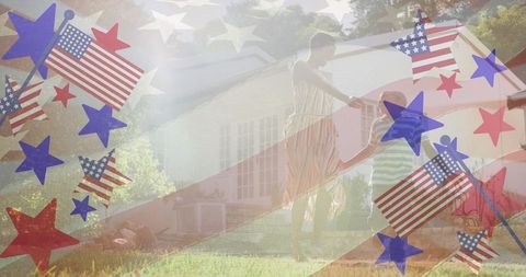 Joyful Family Celebration in Patriotism Outdoors