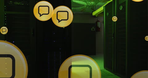 Digital Network Communication Icons Over Data Servers