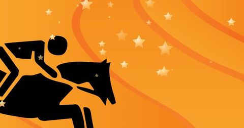 Horse Racing Silhouette with Stars on Vibrant Background