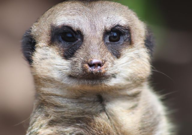 Close-up shot of meerkat staring into the distance with a focused expression. Useful for nature documentaries, educational purposes, and animal-related content.