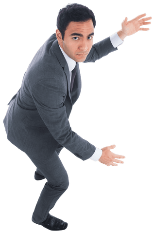 Serious Hispanic Businessman Posing on Transparent Background