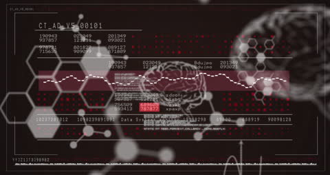 Animated Digital Brain with Data Streams and Molecules Overlay