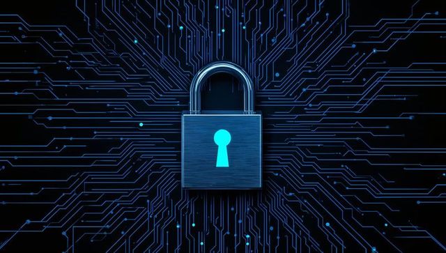 Cybersecurity Concept with Glowing Padlock in Digital Network