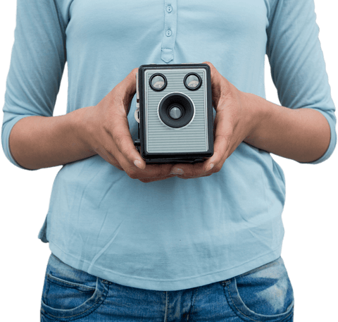 female photographer holding vintage camera transparent background - Download Free Stock Videos Pikwizard.com