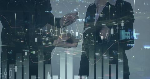 Businesspeople analyzing financial data and urban development