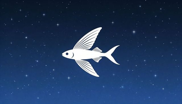 Soaring white flying fish silhouette in starry night sky celestial gradient vector