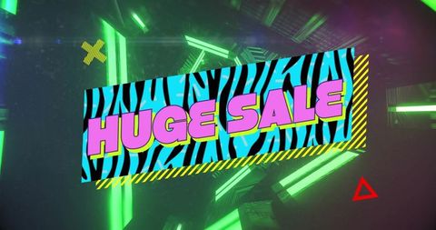 Futuristic Neon Huge Sale Banner with Zebra Pattern