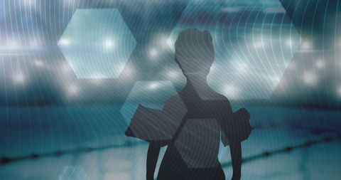 Silhouette of Child with Armbands at Geometric Pool