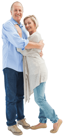 Happy mature couple embracing with transparent background