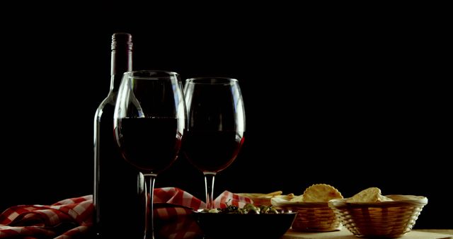 Red Wine Celebration with Snacks in Dark Setting - Download Free Stock Images Pikwizard.com