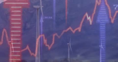 Wind Turbine with Overlaid Financial Data Charts