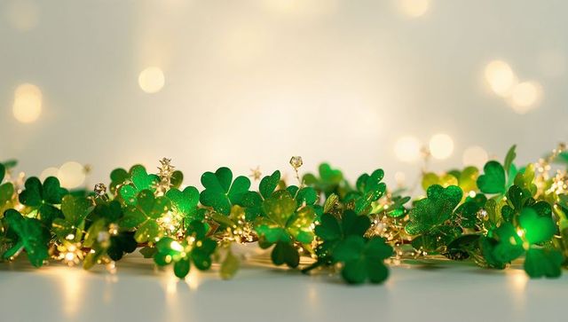 Glittering Shamrock Garland Warm Fairy Lights Gold Sparkle Festive St Patrick Decor Party