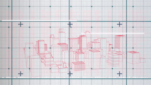 3D Grid Model of Futuristic Cityscape in Digital Interface