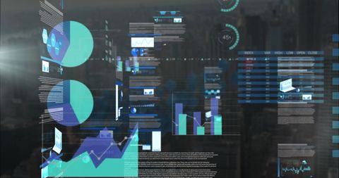 Futuristic Financial Data Visualization Against Urban Skyline - Download Free Stock Images Pikwizard.com