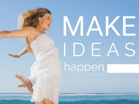 Joyful Woman in White Dress Leaping Against Blue Sky on Beach - Download Free Stock Templates Pikwizard.com