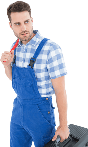 Confident Male Repairman Holding Toolbox on Transparent Background - Download Free Stock Videos Pikwizard.com