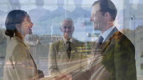 Businesspeople Shaking Hands Over Urban Metropolis