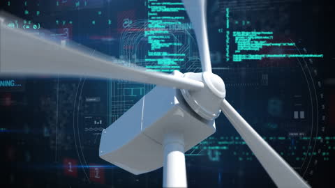 Futuristic Wind Turbine Animation with Cyber Security Elements