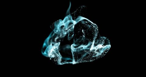 Dynamic abstract particles swirling motion art on black