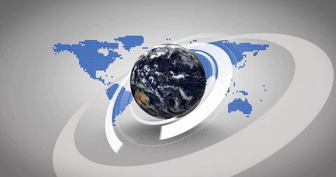 Earth Globe Floating with Concentric Rings and Digital World Map for Data Visualization