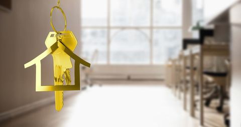 Golden House Keys in Classroom Interior with Real Estate Concept - Download Free Stock Images Pikwizard.com