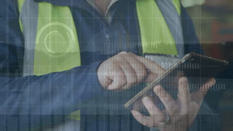 Businessman Utilizing Digital Tablet with Advanced Data Interface