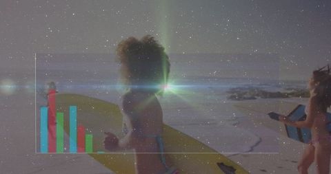 Friends Walking with Surfboards at Night Under Starry Sky