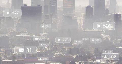 Displaying Social Media Notifications Over Hazy City Skyline for Urban Data Visualization