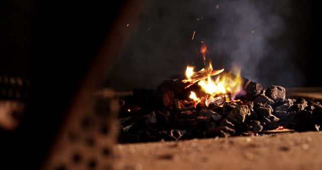 Close-up View of Hot Coals and Flames in a Fireplace - Download Free Stock Images Pikwizard.com