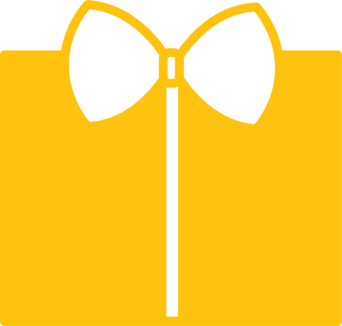 Yellow gift box icon with ribbon on transparent background