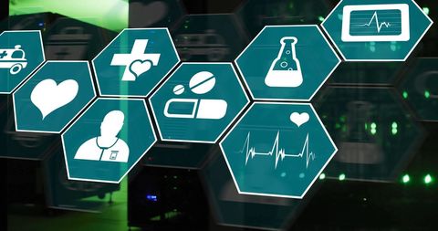 Medical and Scientific Icons on Digital Display with Servers