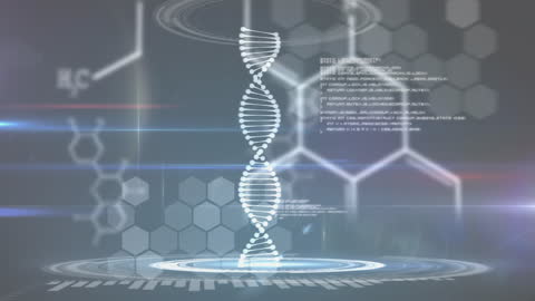 Rotating DNA Strand with Digital Medical Data Overlay