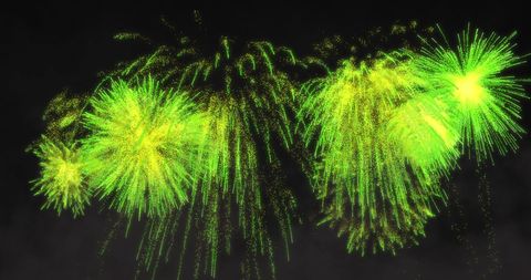 Vibrant Green Fireworks Lighting Up Night Sky