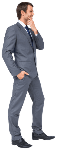 Confident Caucasian Businessman Contemplating on Transparent Background