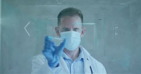 Doctor analyzing test tube in futuristic hospital setting